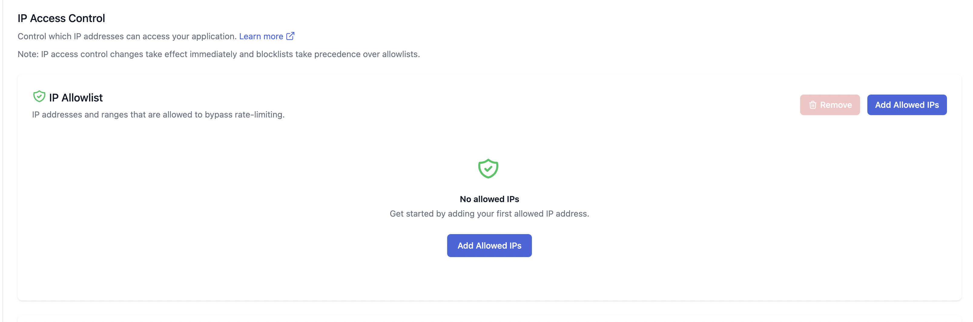 Screenshot of the Access Control IP section