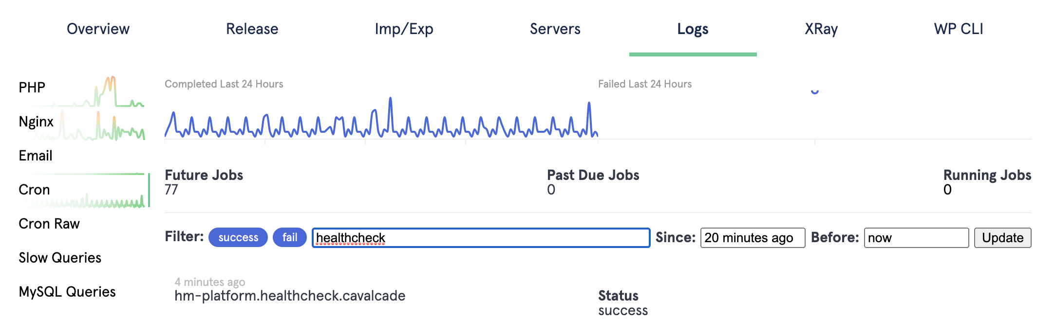 Screenshot of a logs filter being applied