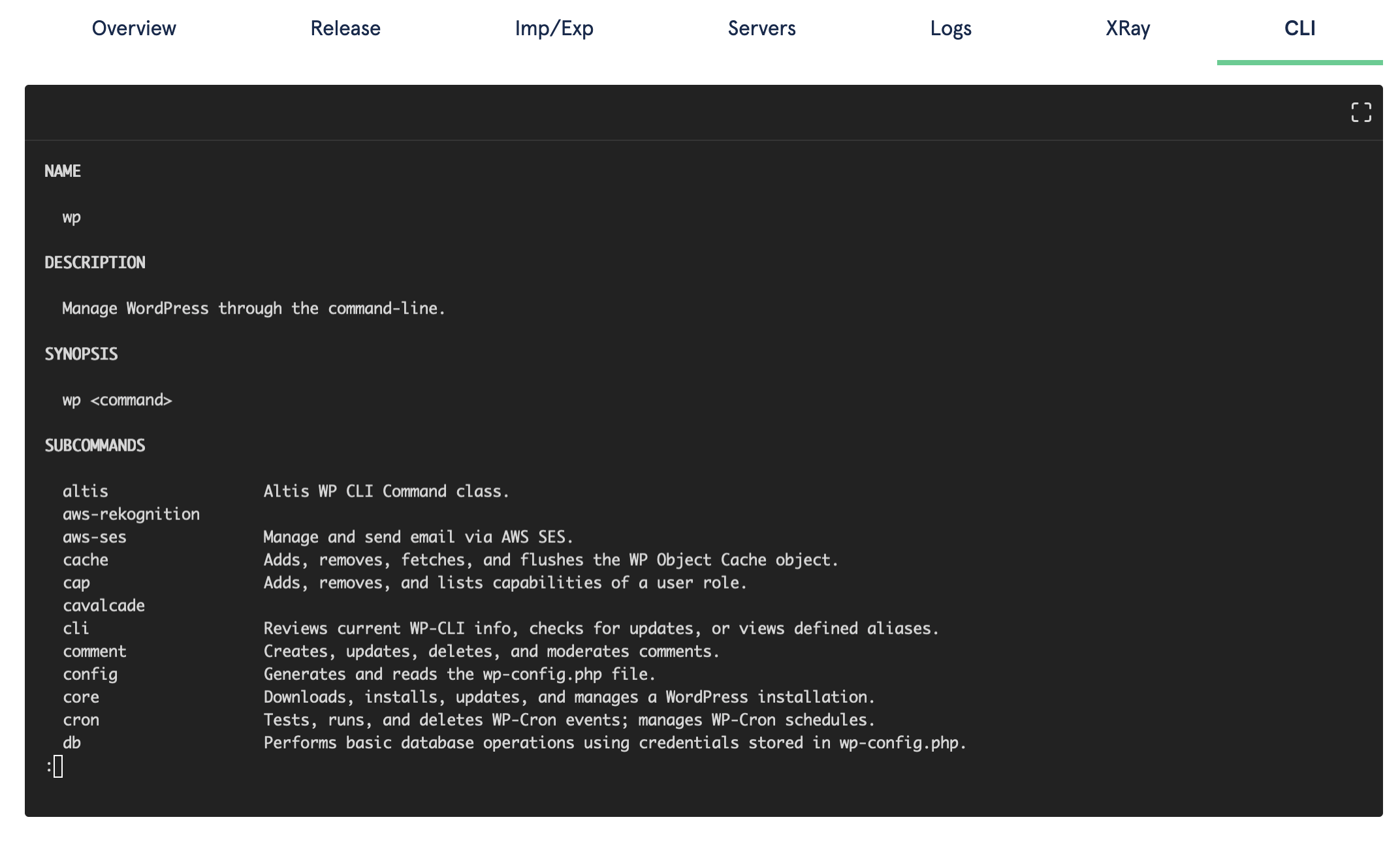 [[Screenshot showing the WP CLI help output]]