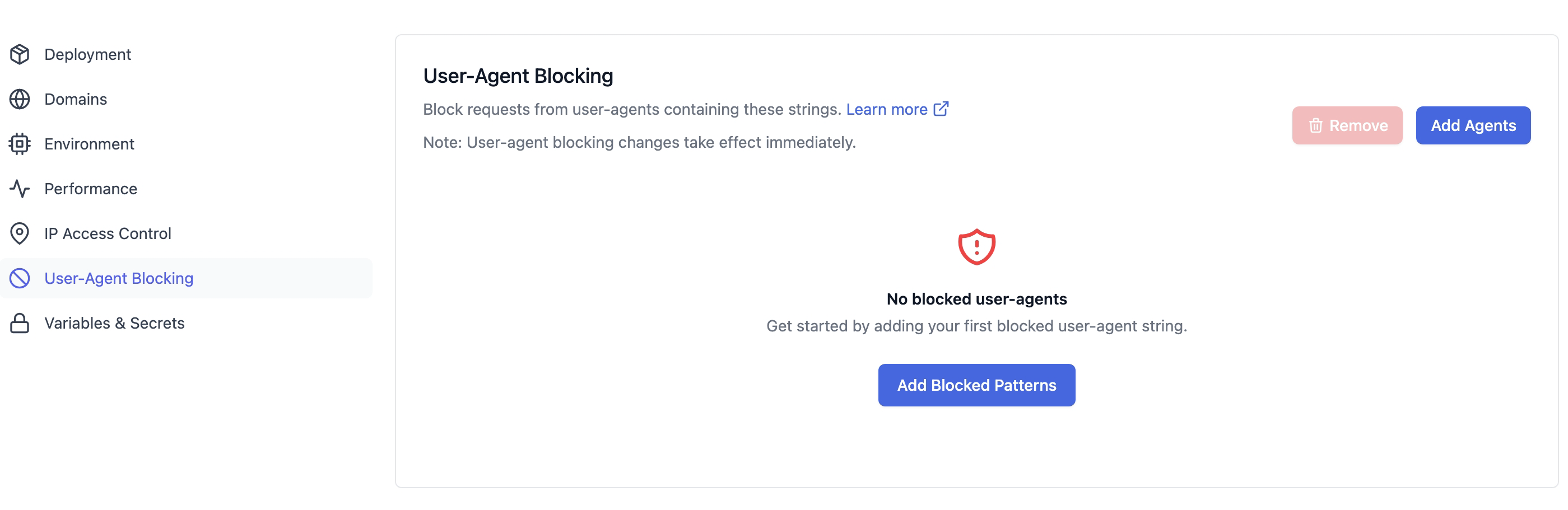 [[Screenshot of the User-Agent Blocking list]]