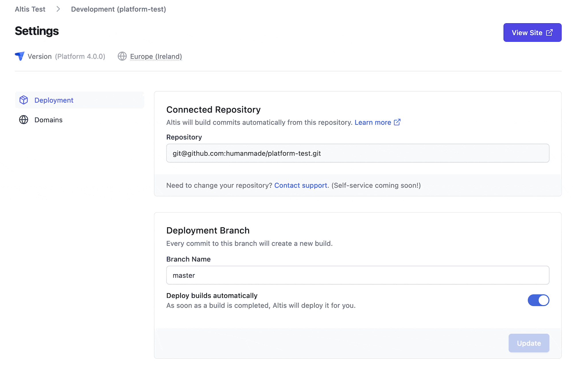 [[Deployment screen showing repository and branch inputs]]