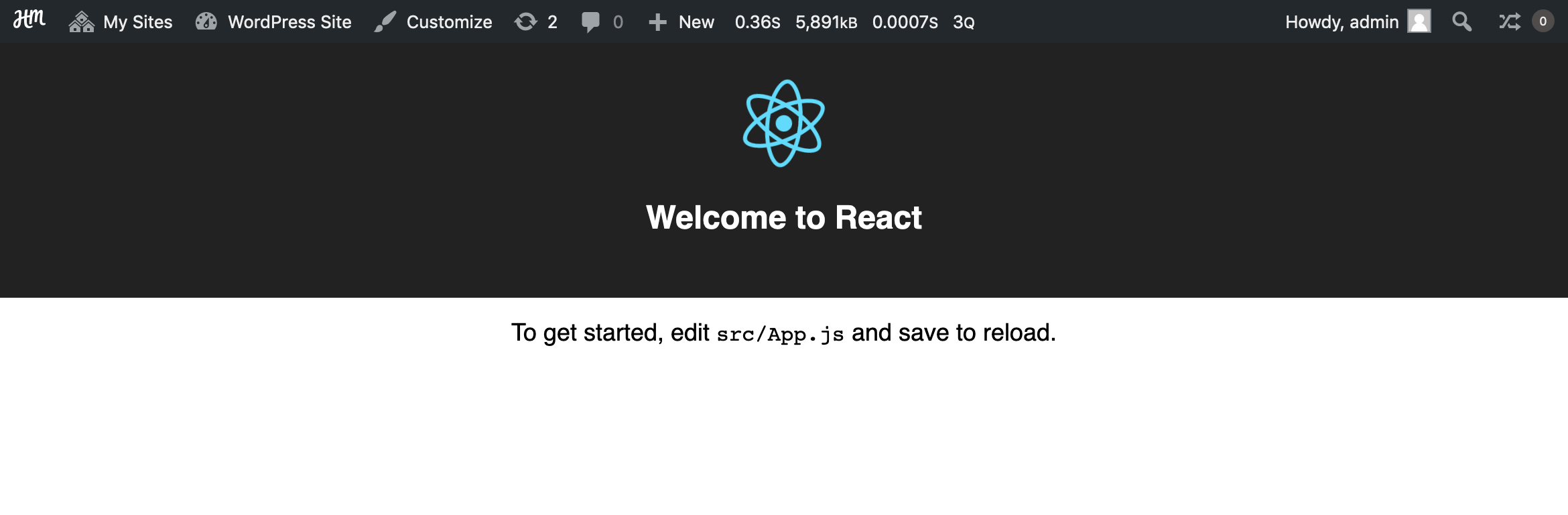 [[Screenshot welcome page with the Admin bar displayed]]