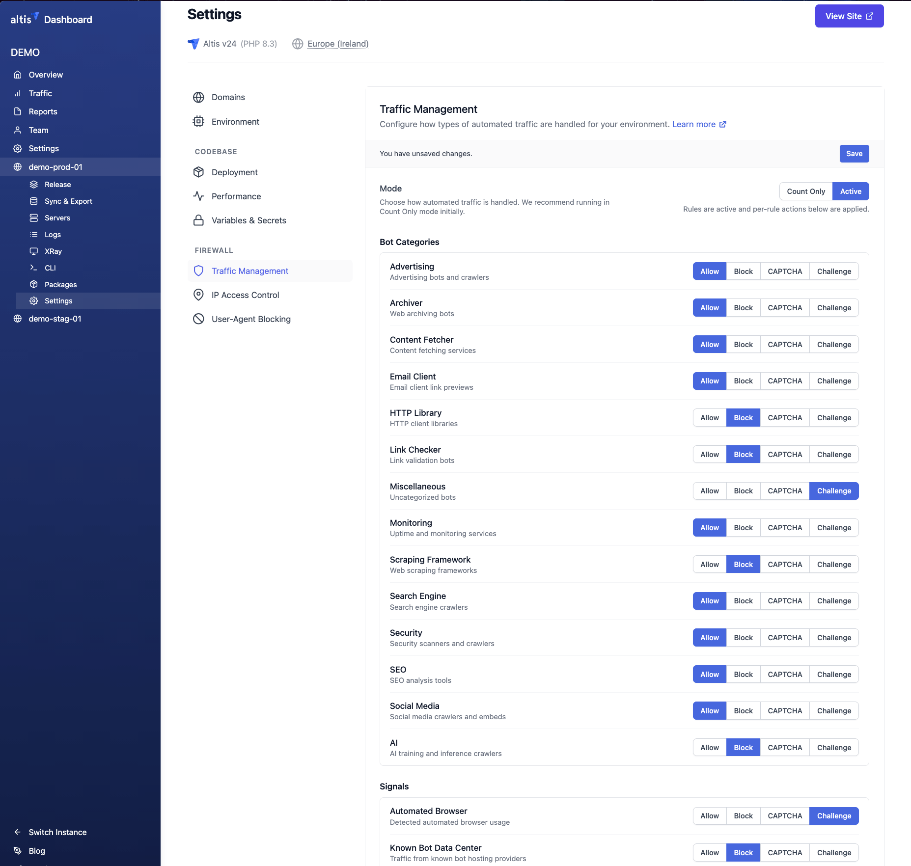[[The Traffic Management settings page]]