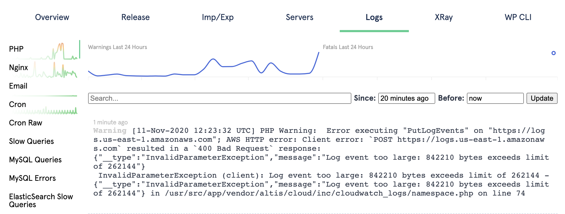 [[Screenshot of PHP log details]]