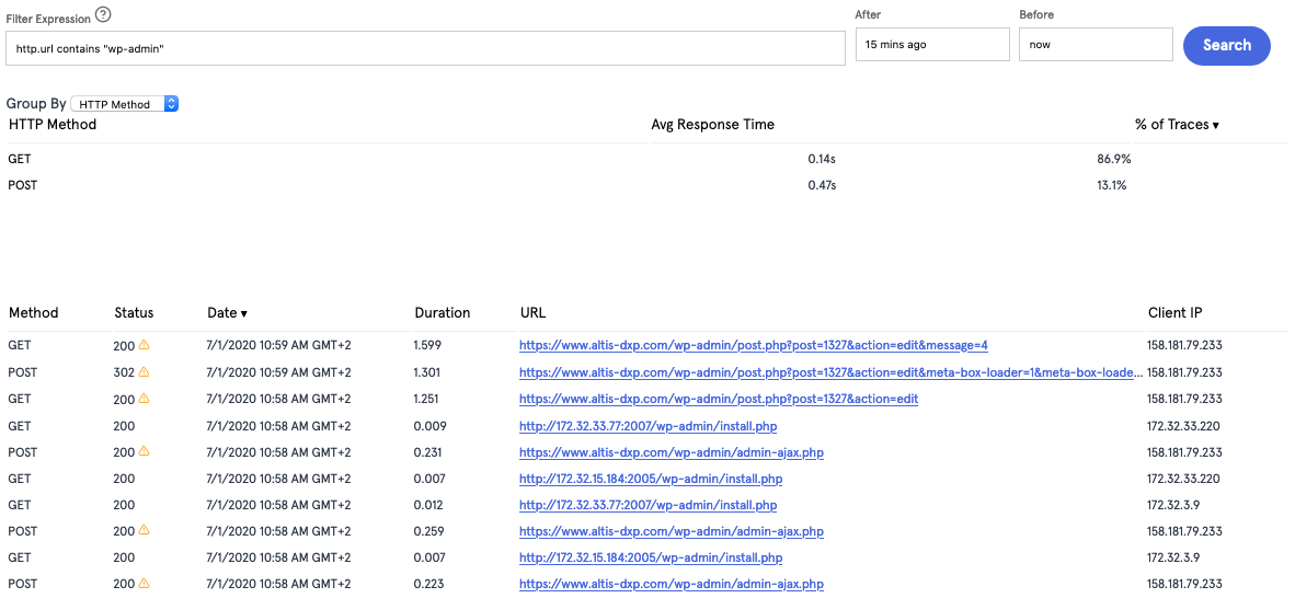 [[Screenshot of the X-Ray trace list]]