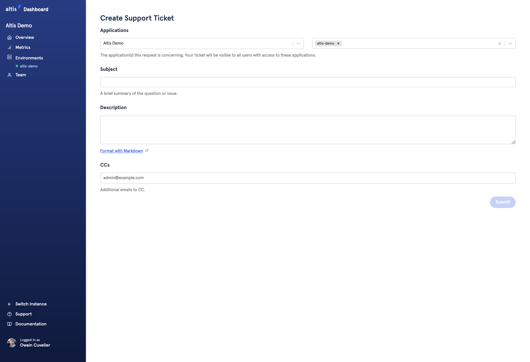 [[Altis Dashboard support link]]