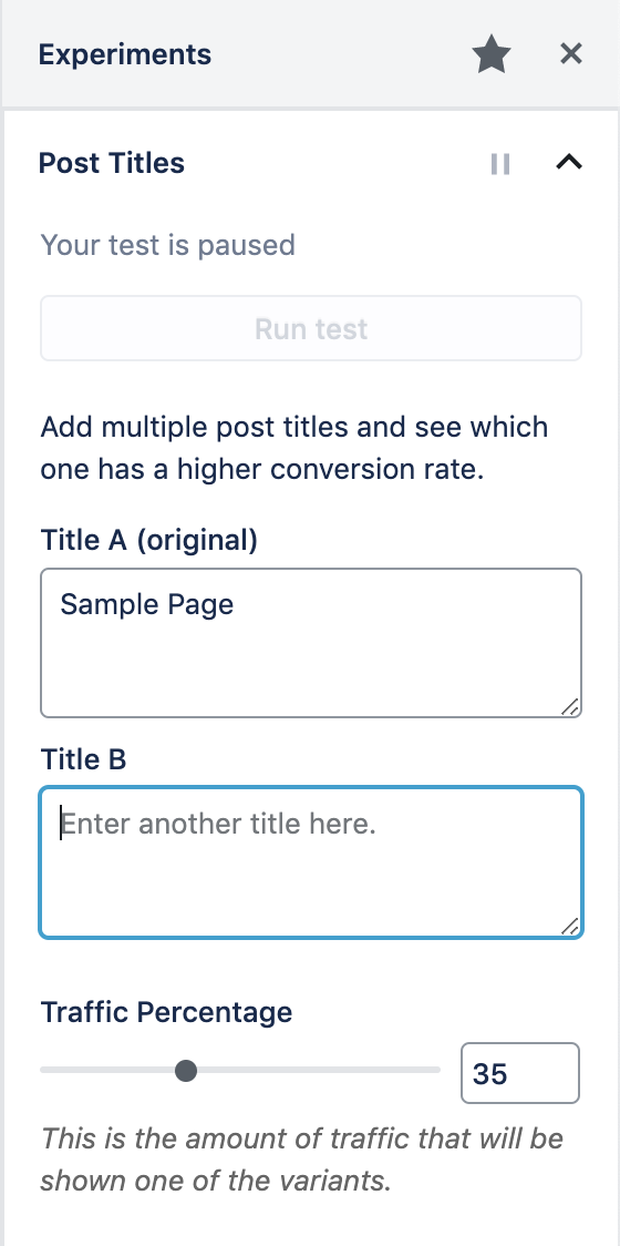 A/B Testing Titles user interface