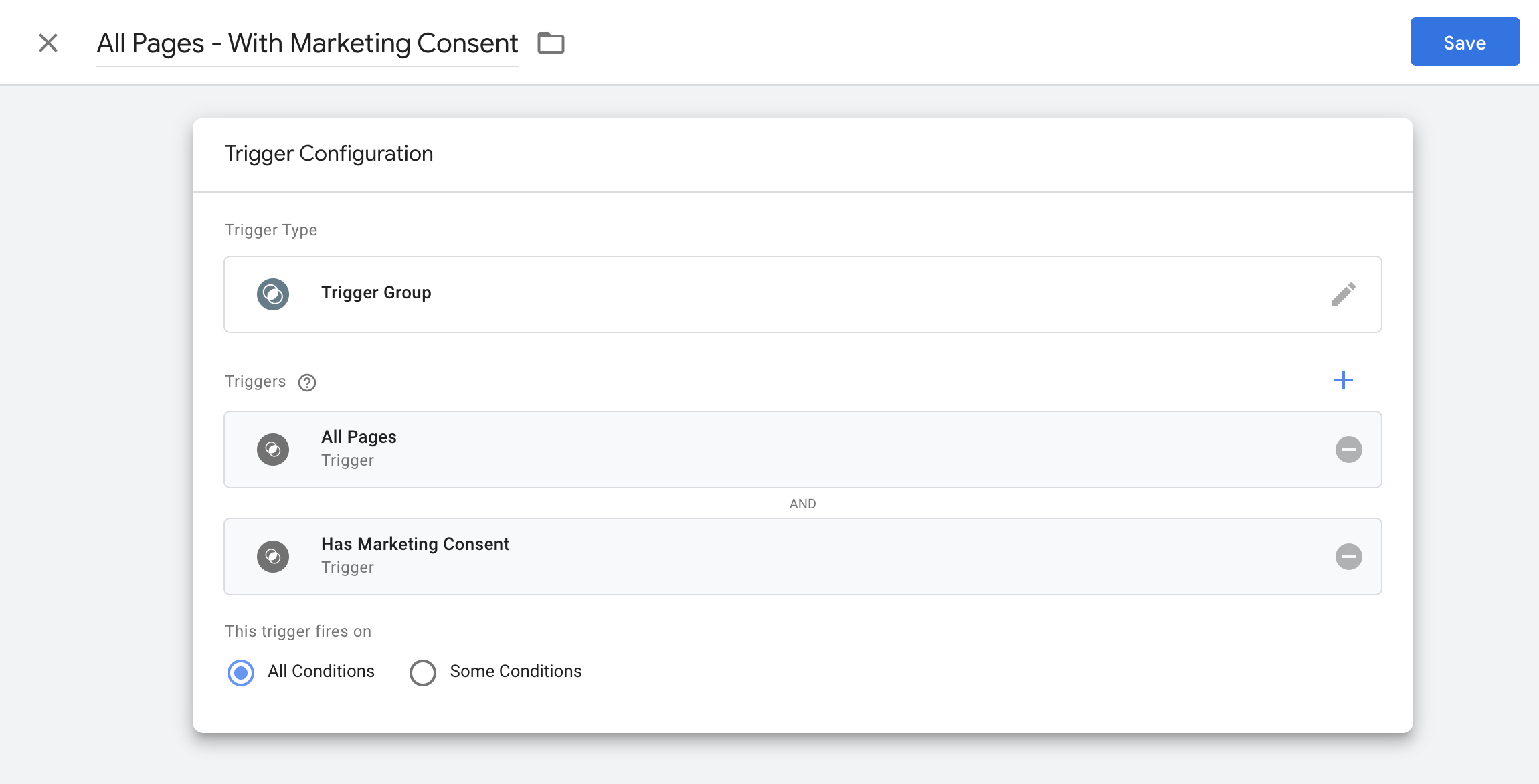 Adding a Tag Manager trigger group