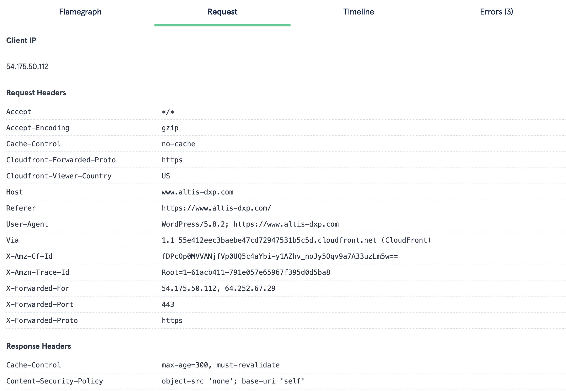 Example request data