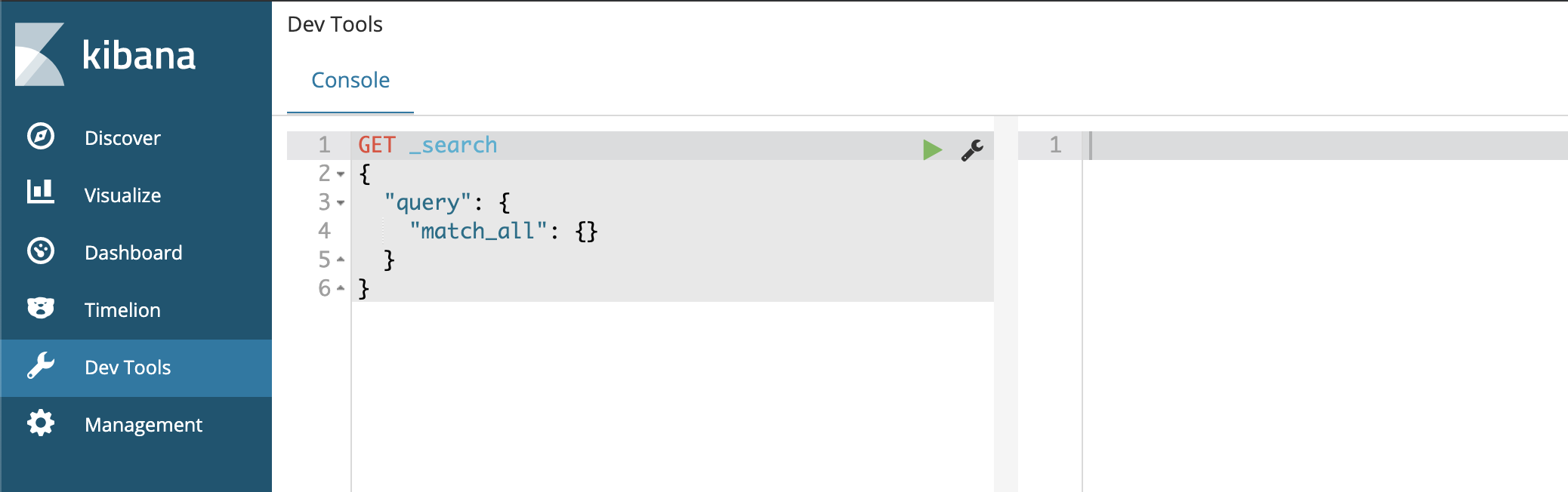 Kibana "Dev Tools" panel