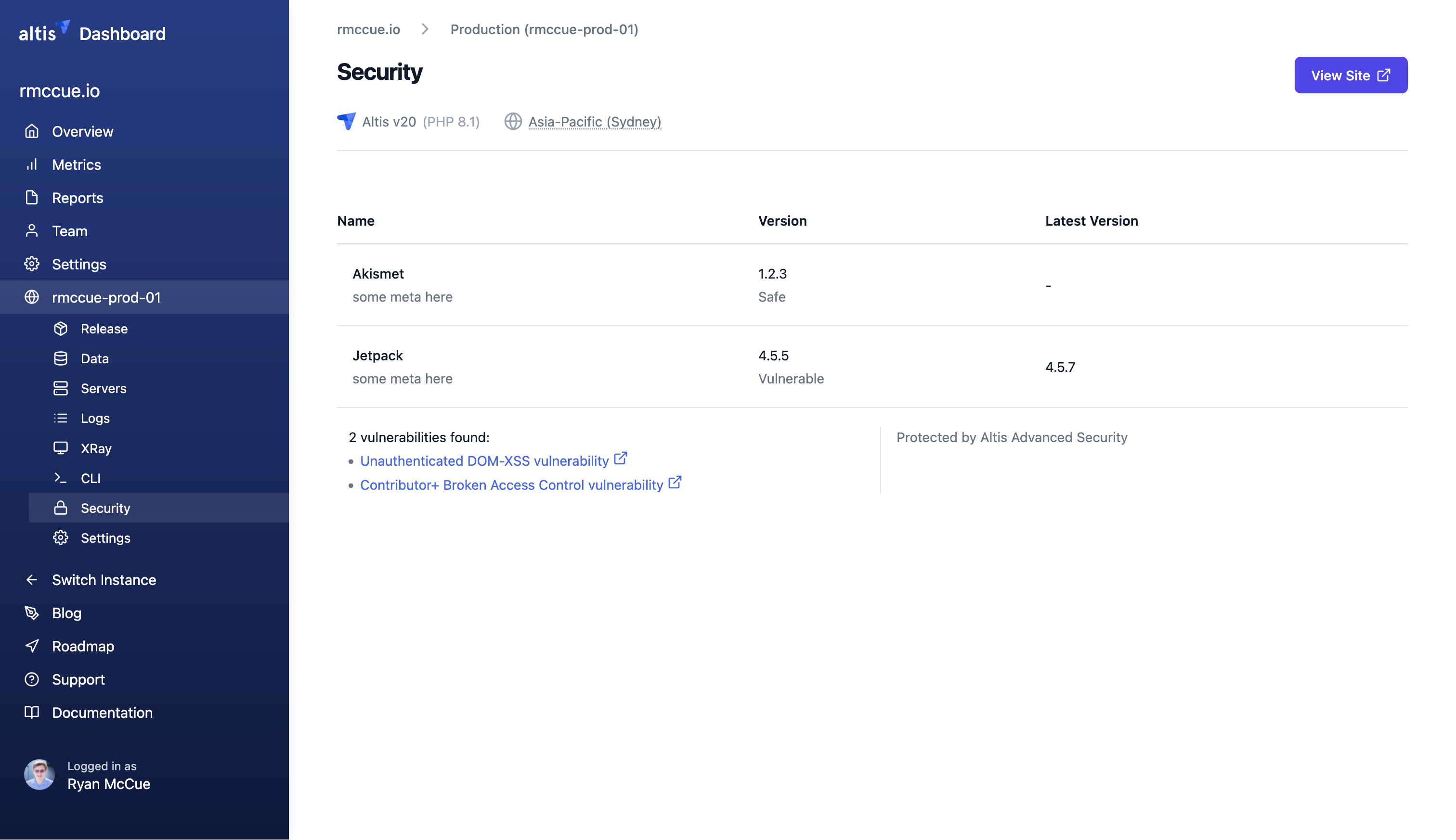 Known Vulnerability Alert