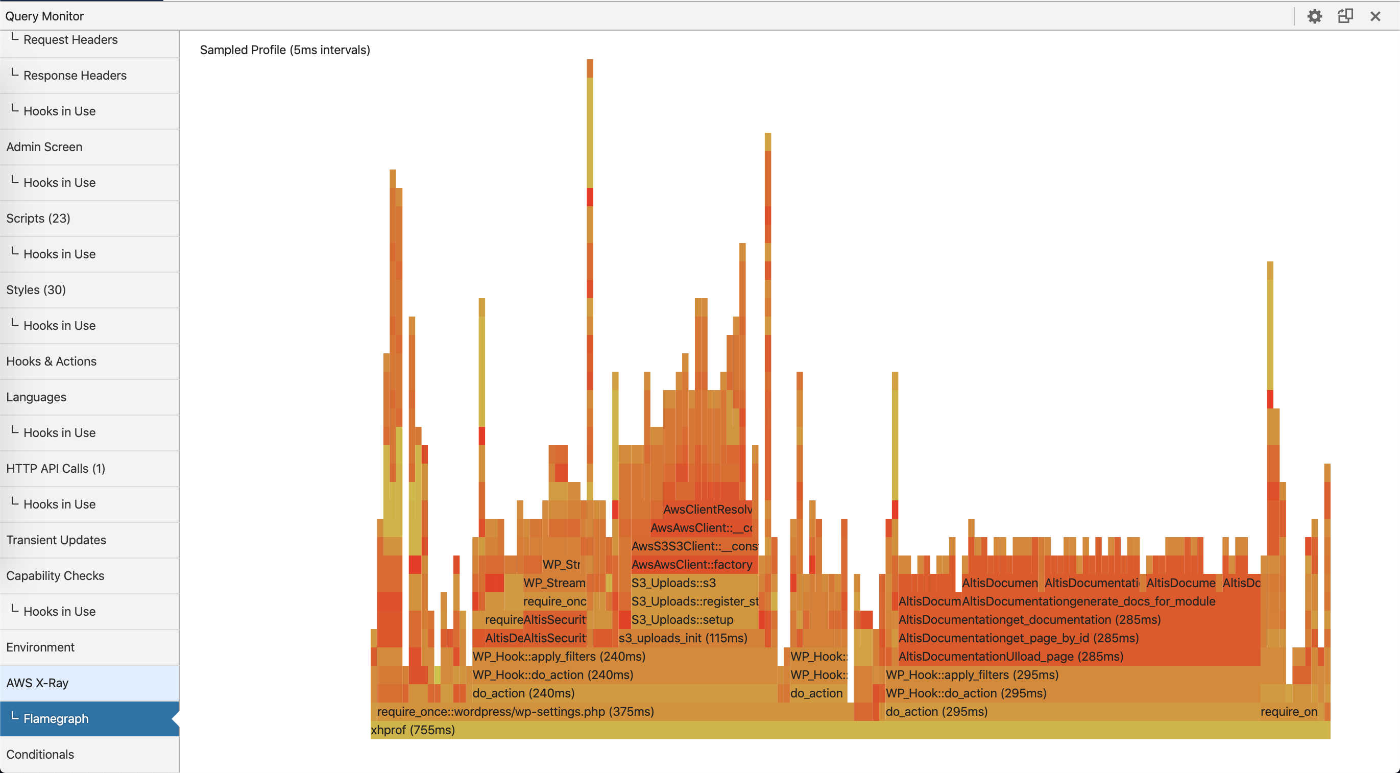 Example Flamegraph showing function calls and their execution times