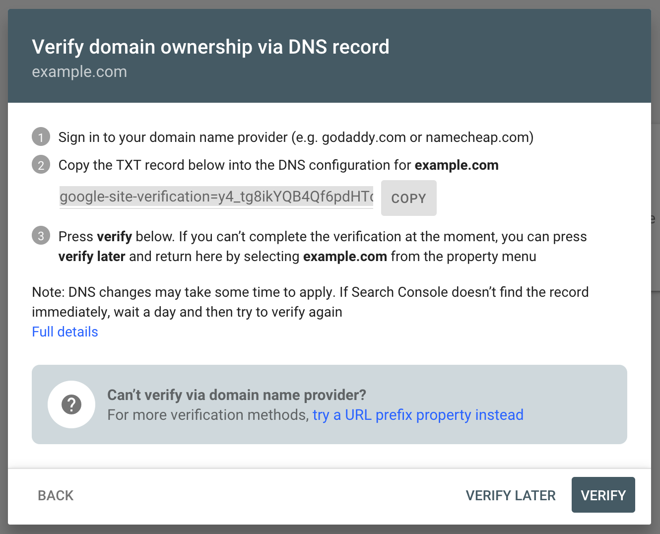 Screenshot of DNS record window